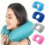 1Pc Flocking Inflatable U-Shaped Pillow Press Inflatable Portable Travel Neck Pillow Train Airplane Pillow Outdoor Travel Inflatable Pillow