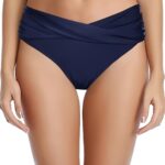 Criss Cross Ruched Swim Briefs, High Stretch Stylish Plain Or Color Block Bikini Bottoms, Women'S Swimwear & Clothing