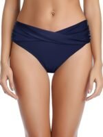 Criss Cross Ruched Swim Briefs, High Stretch Stylish Plain Or Color Block Bikini Bottoms, Women'S Swimwear & Clothing