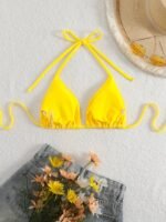 Fashionable And Sexy Double-Sided Nylon Plain Color High Elastic And Comfortable Tie-String Women'S Bikini Top - Image 8