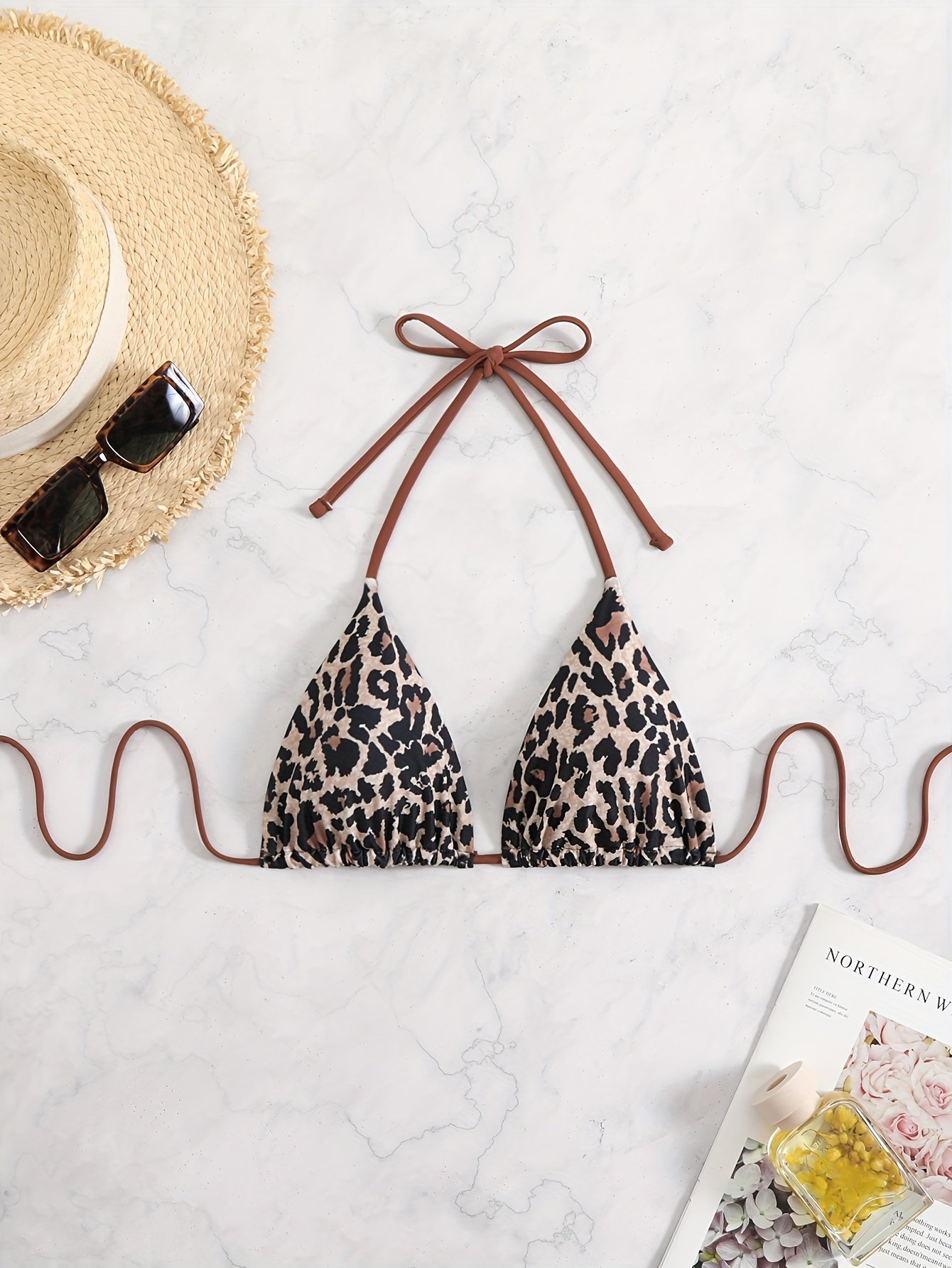 product-fancy-4b937cb4-7275-4d61-a050-71b19cd0c87f.jpg Leopard Print Triangle Halter Tie Strap Backless Sexy Bikini Top, Women'S Swimwear & Clothing - Image 1