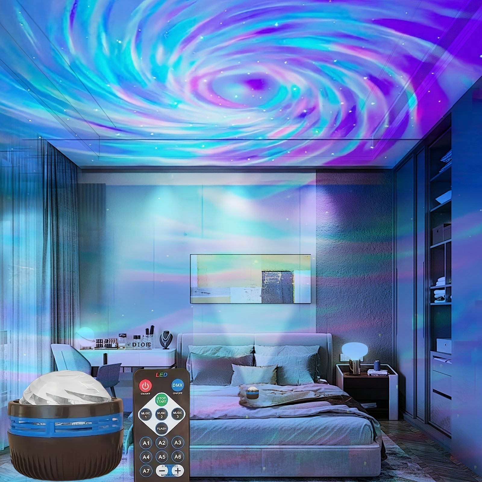 product-fancy-4ba16bfe-d2d2-4ffa-8b95-b3755afc855c.jpg Led Rgb Rotating Projection Light, Seven Color Ambient Night Light For Living Room & Bedside, Perfect For Home Decor & Parties - Image 1