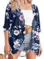 Floral Print Cover Up Cardigan, V Neck Loose Fit Half Sleeves Casual Beach Kimono, Women'S Swimwear & Clothing - Image 6