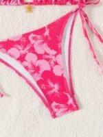 Easter-Themed Red & White Floral Print Bikini With Adjustable Lace-Up Straps - Stretchy V-Neck Swimsuit For Women, Perfect For Beach Or Poolside, Beachwear Essentials|Vneck Swimsuit|Stretchy Fabric - Image 9