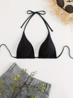 Fashionable And Sexy Double-Sided Nylon Plain Color High Elastic And Comfortable Tie-String Women'S Bikini Top - Image 3