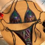 Fashionable And Sexy Bikini Set, High-End Snakeskin Fabric With Three-Dimensional High Cutting, Suitable For Beach Bathing, Sunbathing, Swimming, Essential