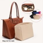 1Pc Felt Insert Bag Organizer, Portable, Casual Style, Fabric Soft Smooth Felt, Large Capacity With Multiple Pockets, Durable Metal Zipper, With Random Printing, For Women'S Tote Handbag, Cosmetic Travel Purse - Image 2