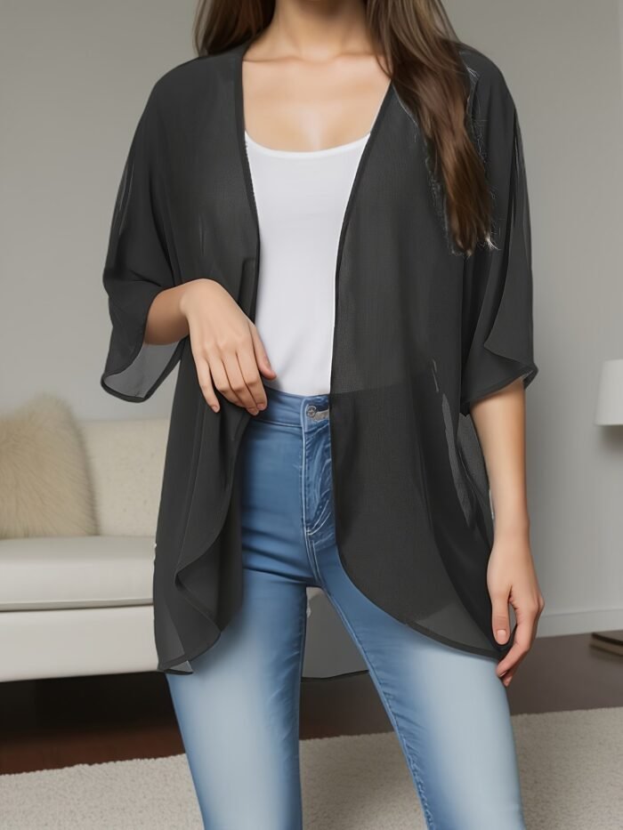 Large Size Women'S Casual Kimono Cardigan Smock Chiffon Material Quick-Drying Fabric Can Be Worn In Multiple Seasons Suitable For A Variety Of Occasions A Variety Of Colors - Image 4
