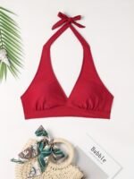 Deep V Neck Halter Tie Neck Bikini Top, Backless High Strech Stylish Swimsuit Top, Women'S Swimwear & Clothing - Image 5
