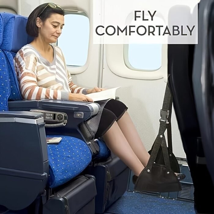 A Foot Hammock For Airplanes, Footrest, Travel Footrest For Flights, Hanging Leg Hammock With Straps, Portable Travel Accessory, Adjustable Height For Use In Planes, Trains, And Offices. - Image 9