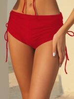 1Pc Women'S Conservative Swim Shorts - High Elasticity Solid Color Adjustable Drawstring Waist, Four-Corner Cut Modest Swimwear For Beach & Pool, Hand Wash Only, Ladies Swimwear, Poolside Apparel, Ruched Side Design, Highelasticity Fabric