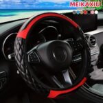 1Pc Crystal Carbon Fiber Faux Leather Three-Dimensional Square Embroidery New Car Without Inner Circle Steering Cover Suitable For 36.83-38.1Cm Car Interior Accessories Men And Women Universal Black Red Pink Blue Beige Gre - Image 10
