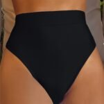 High Waist Tummy Control Swim Briefs, Plain Black High Stretch Bikini Bottoms, Women'S Swimwear & Clothing