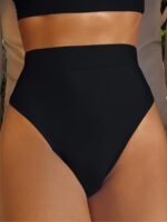 High Waist Tummy Control Swim Briefs, Plain Black High Stretch Bikini Bottoms, Women'S Swimwear & Clothing