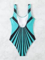 Contrast Color Backless One-Piece Swimsuit, Crew Neck Tummy Control High Cut Bathing Suits, Women'S Swimwear & Clothing - Image 8