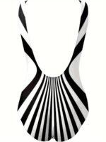 Contrast Color Backless One-Piece Swimsuit, Crew Neck Tummy Control High Cut Bathing Suits, Women'S Swimwear & Clothing - Image 5