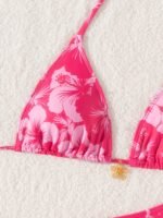 Easter-Themed Red & White Floral Print Bikini With Adjustable Lace-Up Straps - Stretchy V-Neck Swimsuit For Women, Perfect For Beach Or Poolside, Beachwear Essentials|Vneck Swimsuit|Stretchy Fabric - Image 8