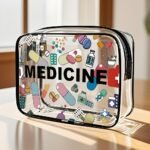Medicine-Themed High Quality Pvc Zippered Cosmetic Bag For Women & Girls - Large Capacity Lightweight Travel Organizer, Easy Wipe-Clean Toiletry Bag With Fade-Resistant Design, Tsa-Approved For Daily Use & Trips, Toiletry Travel Bag