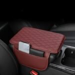 1Pc Pu Leather Car Armrest Pad With Quilted Design, Elbow Support & Storage Pocket - Red, Scratch-Resistant Protective Cushion For Comfortable Driving - Image 6