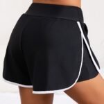 Elegant High-Waisted Double-Layer Swim Shorts For Women, Comfortable Fit With Side Slits, Perfect For Swimming At The Beach.