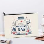 1Pc Medicine Bag Travel Pouch - Lightweight, Foldable Cosmetic Organizer With Zipper Closure, Hand Washable, White With Herbal Design, Ideal For Medication And Toiletries Storage, Toiletry Travel Bag - Image 2