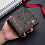 1Pc Men'S Elegant Faux Leather Slim Wallet - Geometric Pattern, Large Capacity With Multiple Card Slots, Durable Black Design - Ideal Father'S Day Gift For Men - Image 3