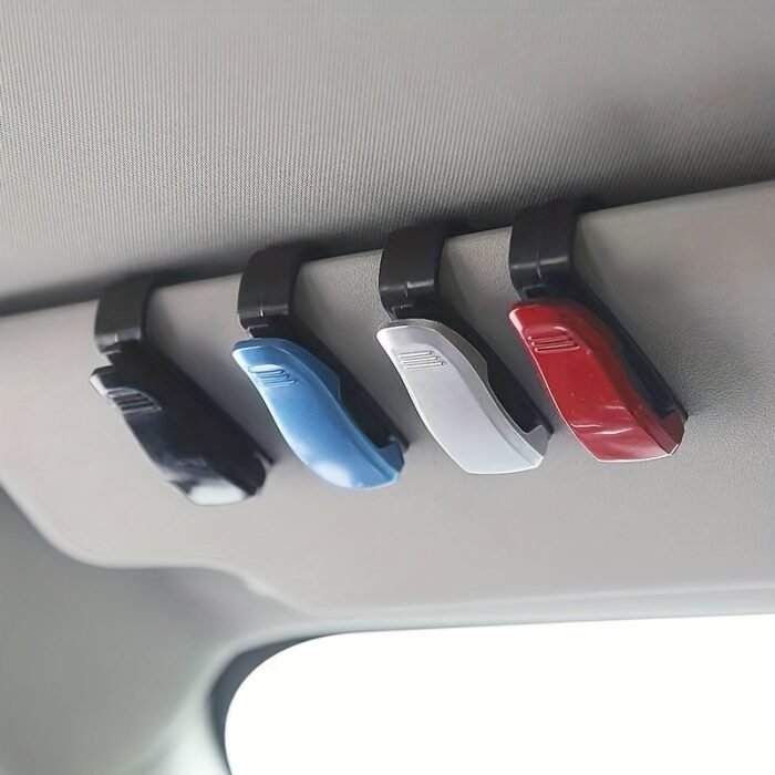 1Pc Car Visor Fashion Glasses Holder Clip - Abs Resin Eyeglass Organizer For Vehicles, Black/Blue/White/Red, Secure & Stylish Interior Accessory, Visor Attachment | Stylish Car Clip | Abs Resin Clip - Image 1