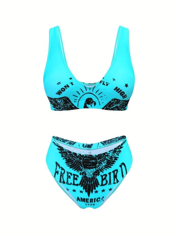 Factory Supply Fashionable Split Swimwear Women'S Letter Print Two-Piece Bikini Beach Swimsuit - Image 7