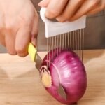 Versatile Stainless Steel Onion Slicer & Meat Tenderizer - Perfect For Vegetables, Potatoes, Tomatoes & Lemons - Ergonomic Full Grip Handle Kitchen Tool, Holder, Cutting Tool, Gadget