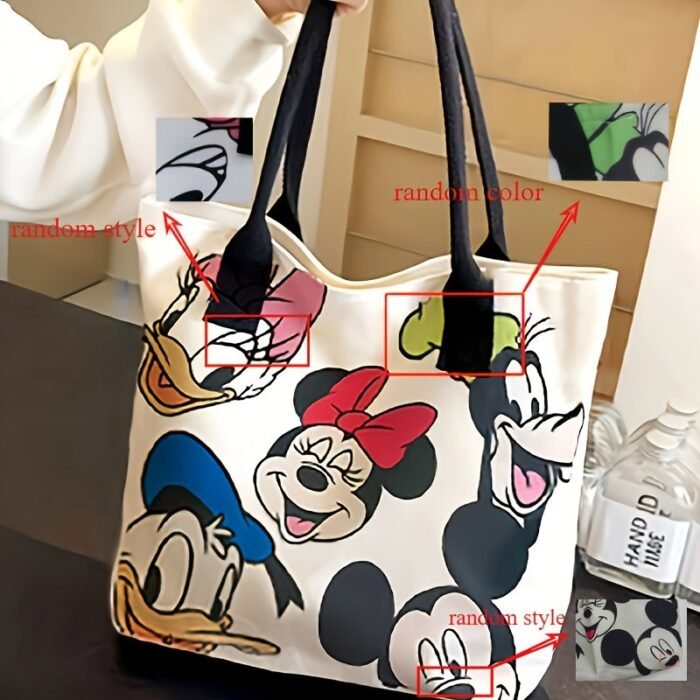 Mickey & Minnie Mouse Large Tote Bag - Colorful Cartoon Design, Spacious Zipper Closure Shoulder Bag For Women, Durable With Reinforced Edges, Hand Washable For Shopping, Travel & Daily Use, Sturdy Handles, Bag - Image 3