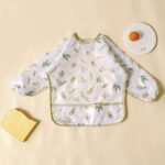1Pc Long Sleeve Feeding Bibs For 0-3 Years Old - Washable Polyester Burp Cloth With Vibrant Orange & White Pattern, Easy Hook & Loop Closure, Perfect For Messy Meals, Mess-Free Eating | Playful Design | Durable Fabric, Bibs For Little Ones - Image 5