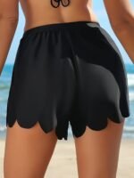 High-Waist Fashion Beach Shorts For Women - Stretchy, Non-See-Through Polyester With Decorative Drawstring, Ruffled Hem, Perfect For Swim & Cover-Up, White - Image 4