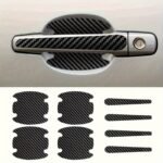 8-Pack Carbon Fiber Vinyl Car Door Handle Protector Decals - Self-Adhesive Scratch-Resistant Paint Protection Film For Glass, Plastic, Metal Surfaces, Sporty Stripe Pattern, Left Side, Irregular Shape
