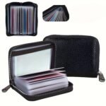 1Pc Men'S Pu Leather 22 Card Slots Wallet, Rfid Blocking Large Capacity Business Credit Card Holder, Change Organizer Zipper Mini Purse Card Case