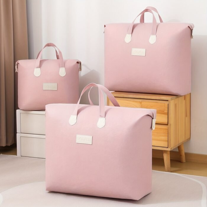1Pc Youfen Pink Polyester Blend Quilt Storage Bag With Zipper Closure - Portable Travel Organizer For Dorm, Clothes, Shoes & Accessories, Durable & Lightweight Design For Home, Office, Travel, Quilt Storage Bag, Dorm Room Organizer, Stylish Organizer, Sturdy Handles - Image 9