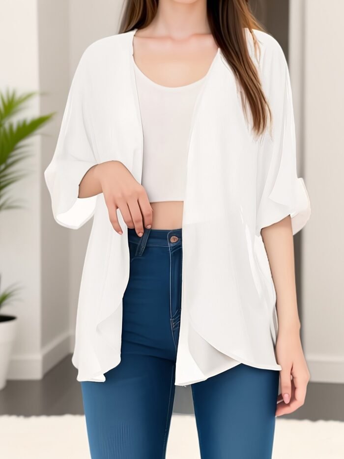 Large Size Women'S Casual Kimono Cardigan Smock Chiffon Material Quick-Drying Fabric Can Be Worn In Multiple Seasons Suitable For A Variety Of Occasions A Variety Of Colors - Image 5