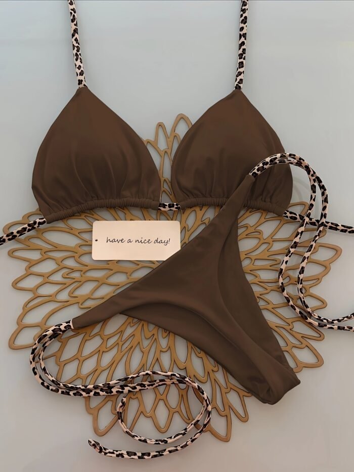 Ladies' Fashionable Bikini Swimsuit, Leopard Print With Tie Strings, Beach Vacation Outfit - Image 10