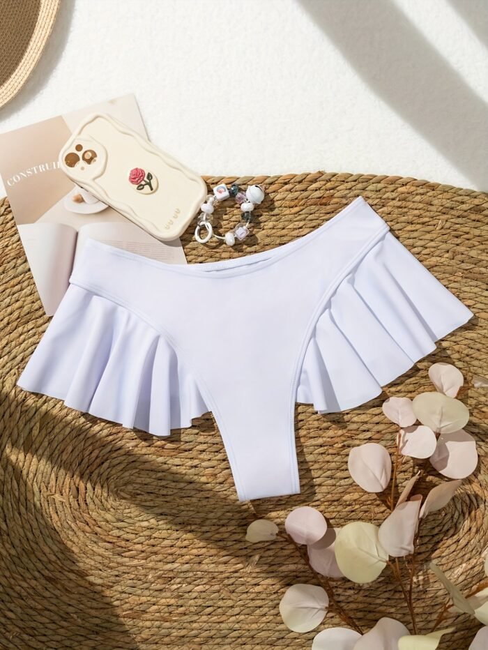 Chic Blue Low-Rise Swim Skirt With Side Ruffle Detail - Stretchy Nylon/Elastane Blend, Machine Washable, Perfect For Poolside Fashion - Image 2