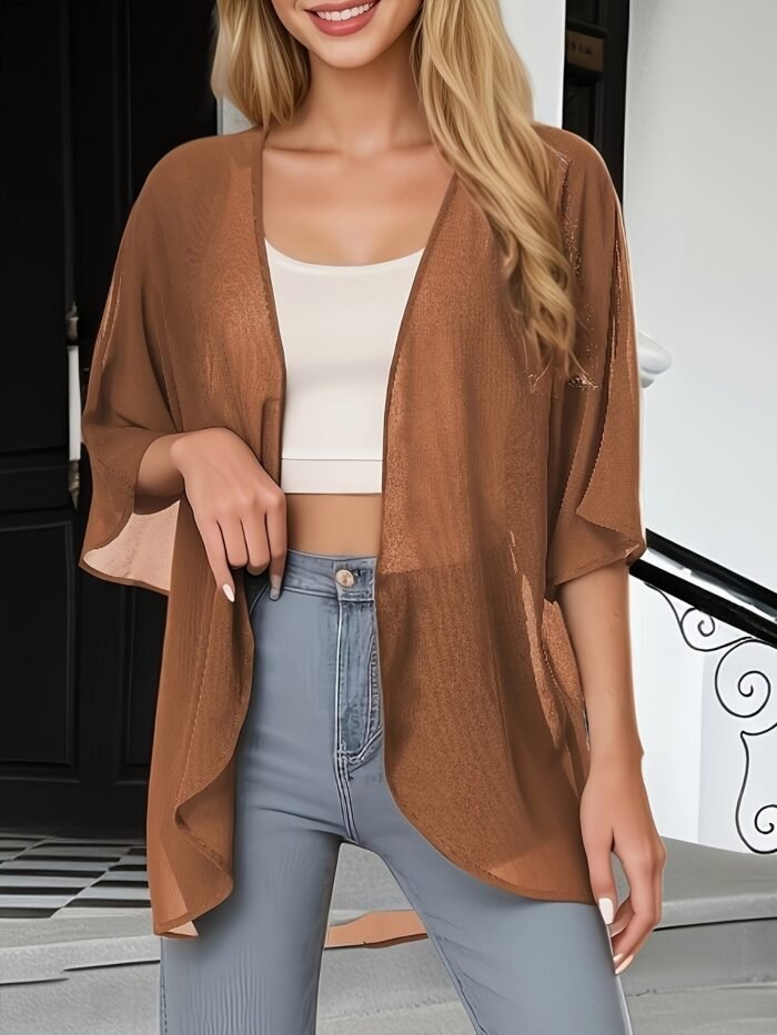 Large Size Women'S Casual Kimono Cardigan Smock Chiffon Material Quick-Drying Fabric Can Be Worn In Multiple Seasons Suitable For A Variety Of Occasions A Variety Of Colors - Image 2