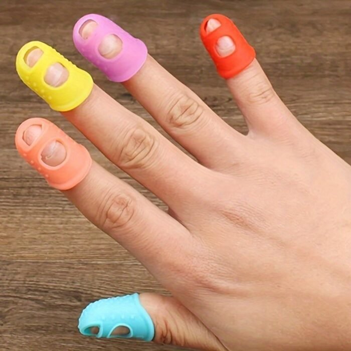 5Pcs Breathable Silicone Thimbles - Multicolor, Protective Finger Sleeves For Diy Crafts & Sewing Accessories - Image 2