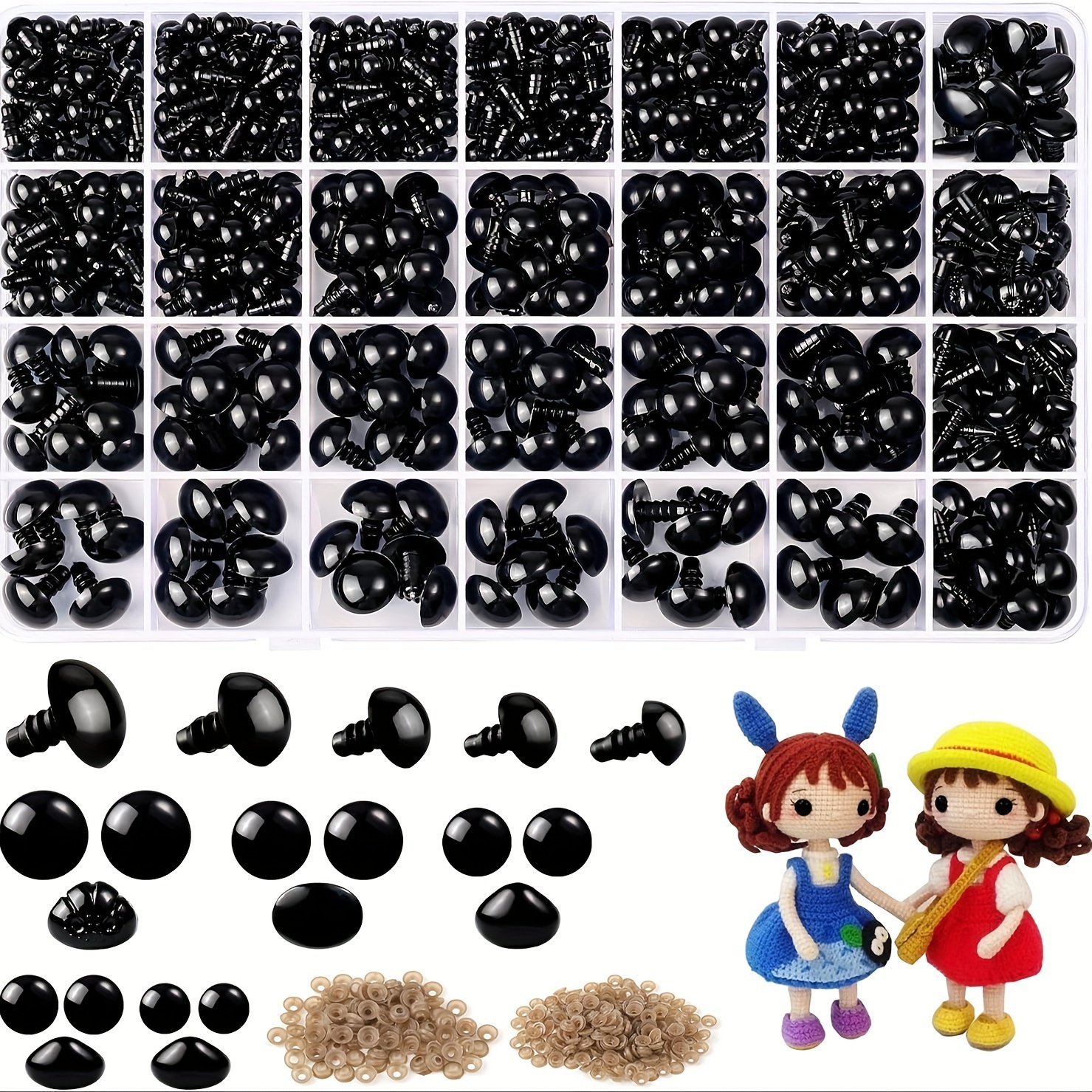 product-fancy-7e18ac51-5948-4456-be4b-a4f0f036df8c.jpg 1000Pcs/200Pcs/100Pcs Colorful Safe Eyes And Noses Crochet, Black Plastic Safety Eye, Pad Circle, Plush Animal Handmade Doll Eyes, Diy Accessories, Amigurumi'S Safety Eye, Various Sizes - Image 1