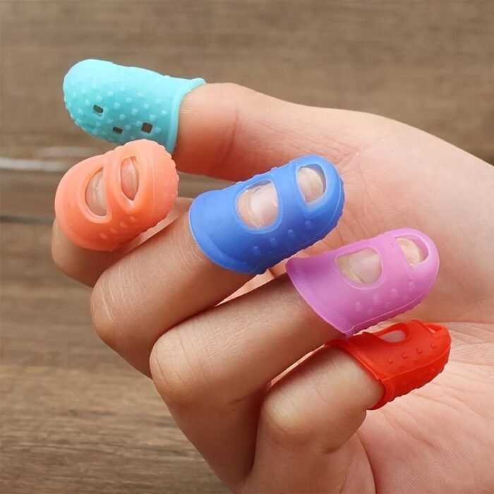 5Pcs Breathable Silicone Thimbles - Multicolor, Protective Finger Sleeves For Diy Crafts & Sewing Accessories - Image 1