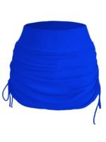 Drawstring Ruched Black Swim Skorts, Plain High Stretch Swimming Bottoms, Women'S Swimwear & Clothing - Image 3