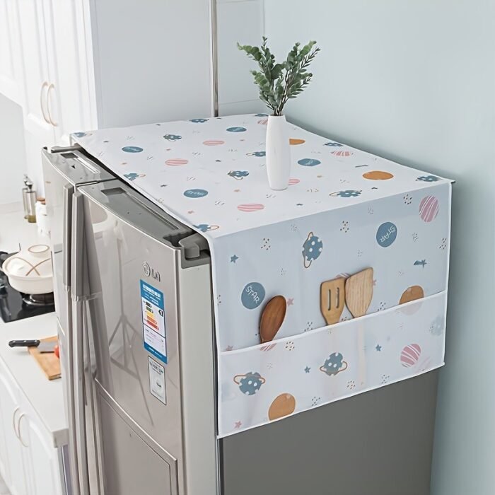 1Pc Youlong Multi-Function Refrigerator Dust Cover With Pocket, 128.02 X 52.07 Cm, Modern Decorative Fabric Storage Organizer For Home And Kitchen Use, Green Leaf Pattern, Pet Material, Appliance Top Protector | Decorative Storage | Pet Material Cover - Image 5