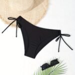 Chic Women'S Bikini Bottoms - High-Cut, Tie-Side Swimwear With Solid Color Design, Stretchy Polyester Blend, Machine Washable