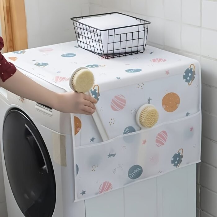 1Pc Multifunctional Drying Dust Cover With Side Pocket - Water And Oil Resistant, Easy To Clean, White Plastic, Simple Pattern, Effective Dust Control, Storage Bag, Easy To Clean Large Storage Capacity Replacement Parts For Dryer - Image 2