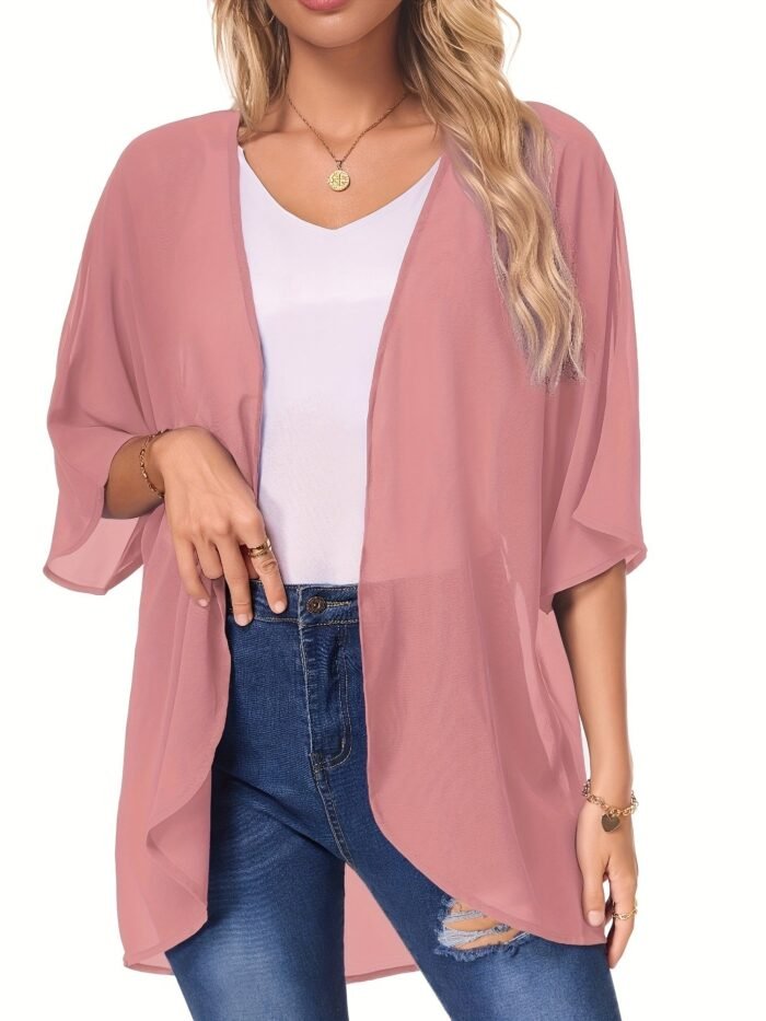 Large Size Women'S Casual Kimono Cardigan Smock Chiffon Material Quick-Drying Fabric Can Be Worn In Multiple Seasons Suitable For A Variety Of Occasions A Variety Of Colors - Image 6