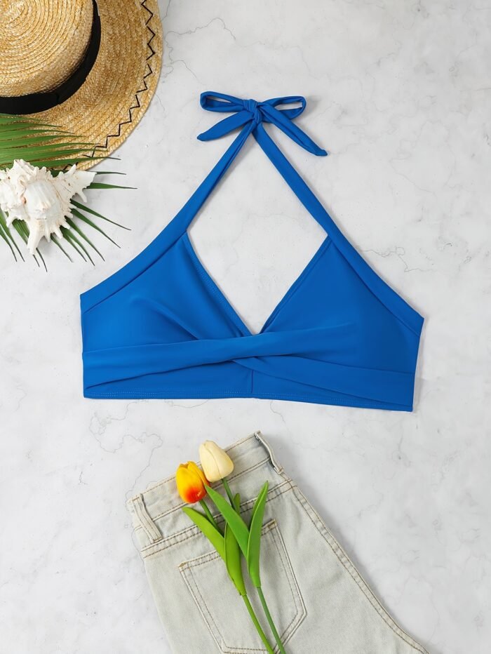 Gyyh-10024 Women'S Stylish Bikini Top With Removable Padding, Featuring A Front Cross Design And Butterfly Tie Straps. - Image 2
