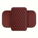 1Pc Pu Leather Car Armrest Pad With Quilted Design, Elbow Support & Storage Pocket - Red, Scratch-Resistant Protective Cushion For Comfortable Driving - Image 10