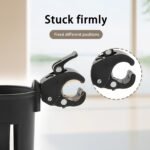 2-In-1 Stroller Cup Holder With Phone Mount, Bottle & Water Cup Rack For Trolley And Bicycle, Durable Abs Material, Black, Secure Dual-Function Design For Parents On The Go - Image 7